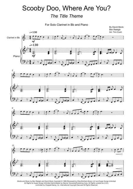 Scooby Doo Where Are You For Clarinet Bb And Piano Sheet Music