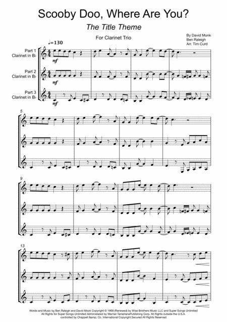 Free Sheet Music Scooby Doo Where Are You For Clarinet Trio