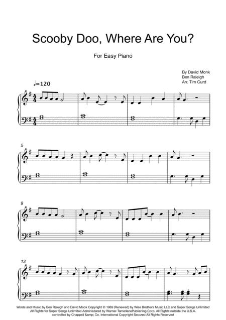 Scooby Doo Where Are You For Easy Piano Sheet Music