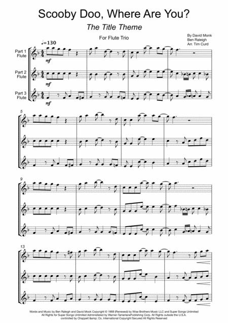 Scooby Doo Where Are You For Flute Trio Sheet Music