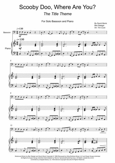 Free Sheet Music Scooby Doo Where Are You For Solo Bassoon And Piano