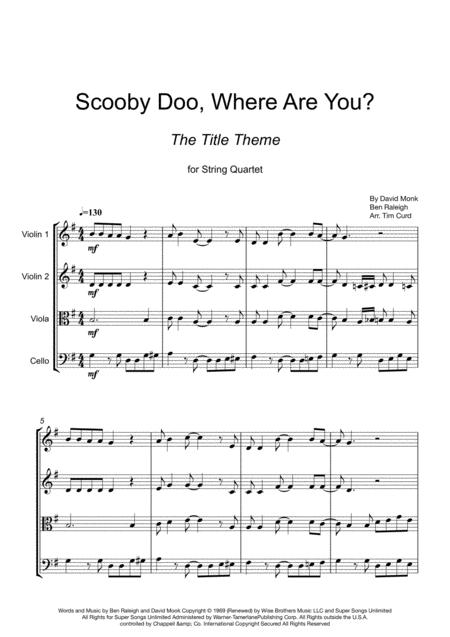 Scooby Doo Where Are You For String Quartet Sheet Music