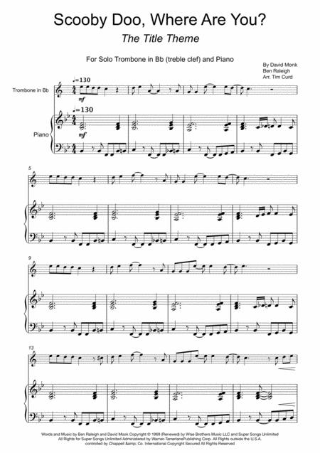 Free Sheet Music Scooby Doo Where Are You For Trombone In Bb Treble Clef And Piano