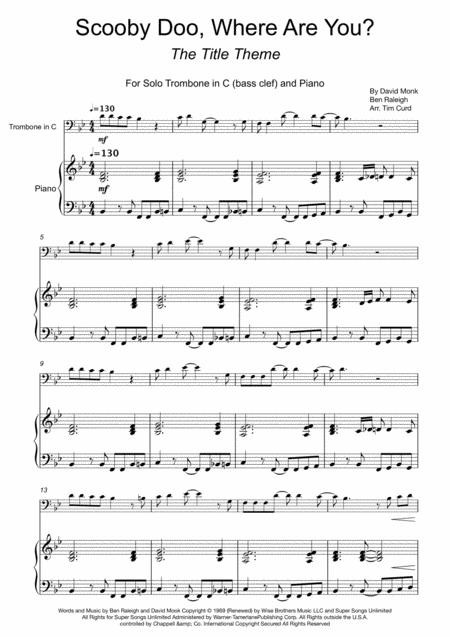 Scooby Doo Where Are You For Trombone In C Bass Clef And Piano Sheet Music