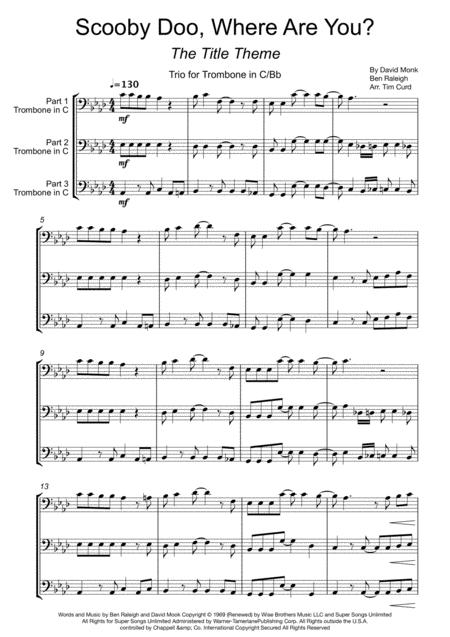 Free Sheet Music Scooby Doo Where Are You For Trombone Trio