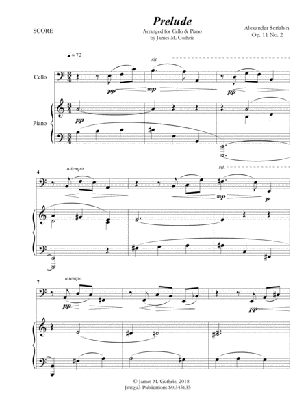 Free Sheet Music Scriabin Prelude Op 11 No 2 For Cello Piano