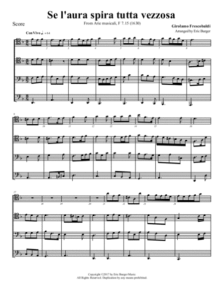 Free Sheet Music Se L Aura Spira Tutta Vezzosa For Trombone Or Low Brass Quartet