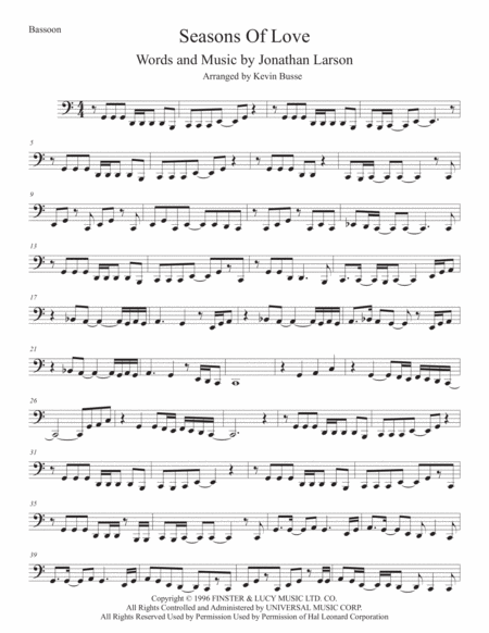 Free Sheet Music Seasons Of Love Bassoon Easy Key Of C