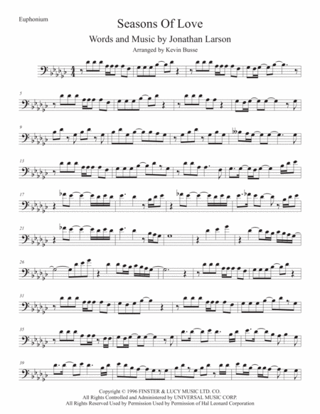 Seasons Of Love Euphonium Original Key Sheet Music