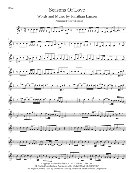 Seasons Of Love Oboe Sheet Music