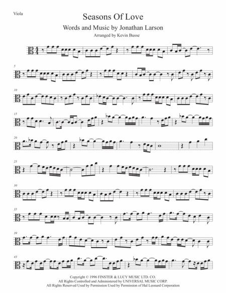 Seasons Of Love Viola Easy Key Of C Sheet Music