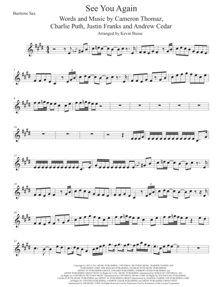 See You Again Bari Sax Sheet Music