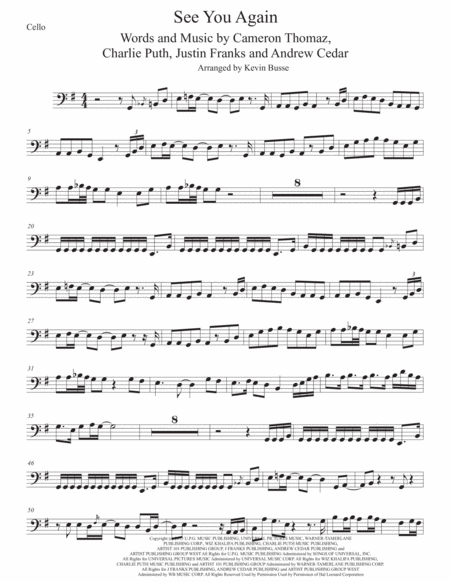 Free Sheet Music See You Again Cello