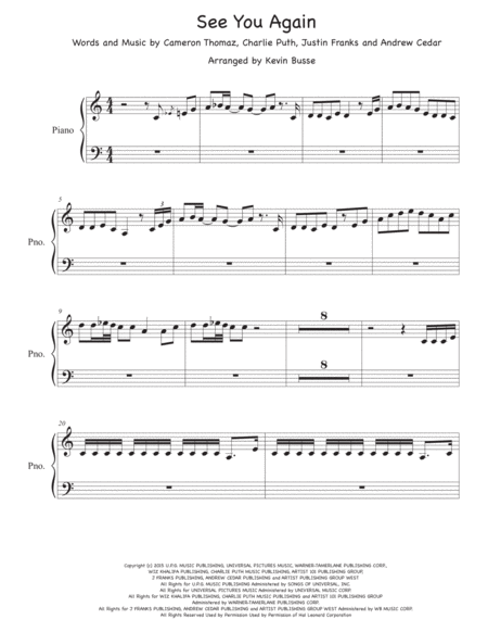 See You Again Easy Key Of C Piano Sheet Music