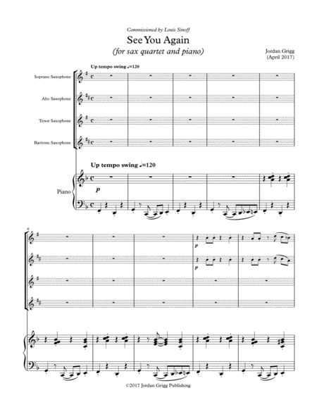 See You Again For Sax Quartet And Piano Sheet Music