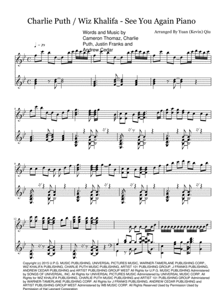 Free Sheet Music See You Again From Furious 7 Piano