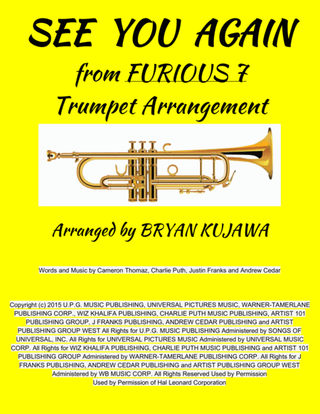 See You Again From Furious 7 Trumpet Solo Sheet Music