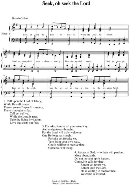 Free Sheet Music Seek Oh Seek The Lord A Brand New Hymn