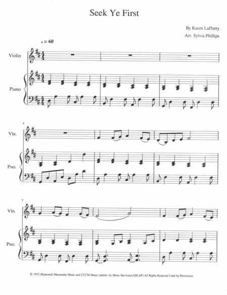 Free Sheet Music Seek Ye First For C Instrument And Piano