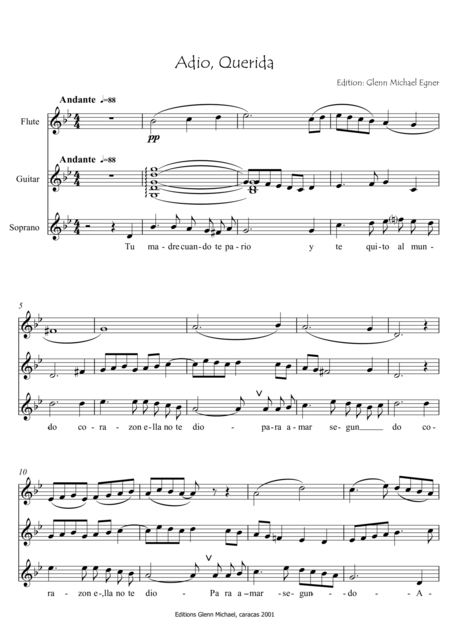 Free Sheet Music Sefardi Song Adio Querida