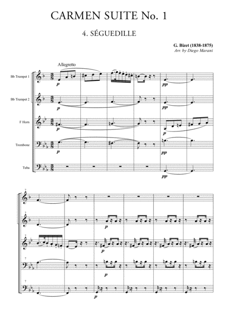 Seguedille From Carmen Suite For Brass Quintet Sheet Music