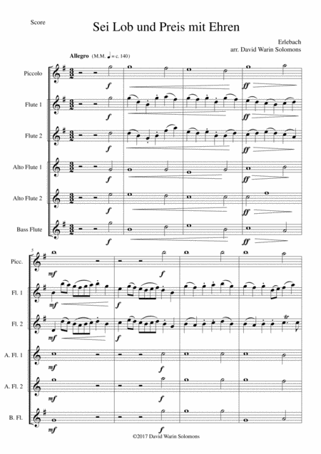 Sei Lob Und Preis Mit Ehren For Flute Sextet Or Flute Choir Sheet Music