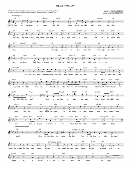 Free Sheet Music Seize The Day From Newsies