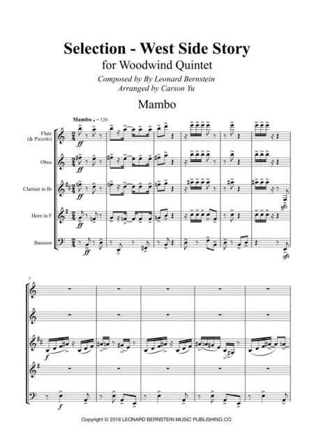 Free Sheet Music Selection West Side Story Mambo For Woodwind Quintet