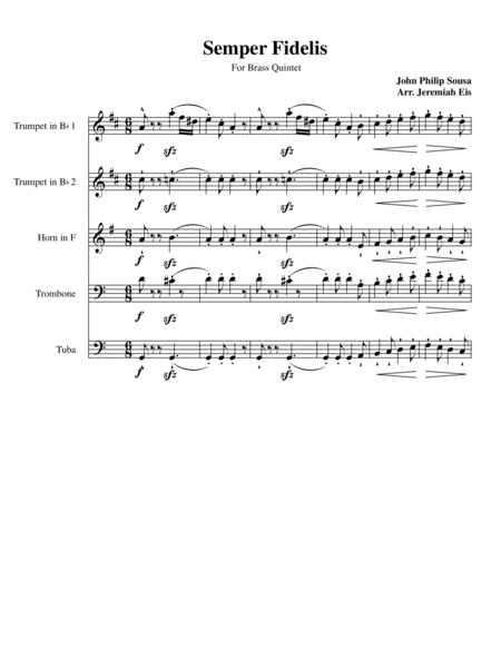 Semper Fidelis March For Brass Quintet Sheet Music