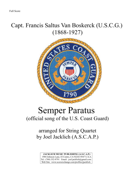 Semper Paratus Official Song Of The Us Coast Guard For String Quartet Sheet Music