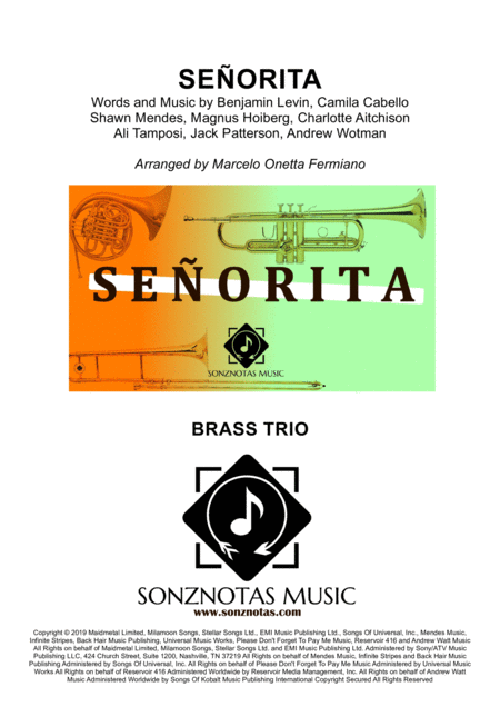 Free Sheet Music Senorita Brass Trio Score And Parts Shawn Mendes And Camila Cabello