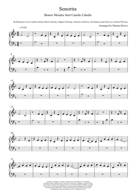 Senorita By Shawn Mendes And Camila Cabello Very Easy Piano In Easy To Read Format Sheet Music