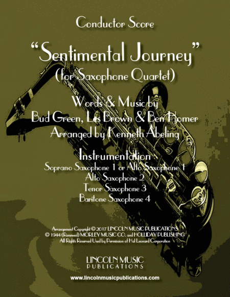 Free Sheet Music Sentimental Journey For Saxophone Quartet Satb Or Aatb