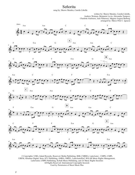 Seorita Lead Sheet Shawn Mendes Camila Cabello Sheet Music