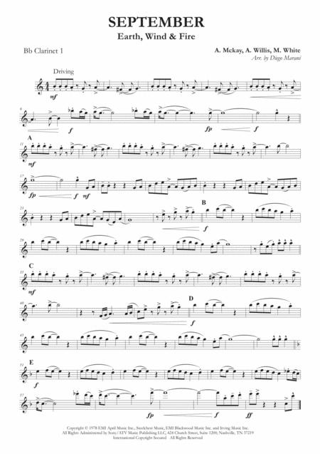 September By Earth Wind Fire For Clarinet Quartet Sheet Music