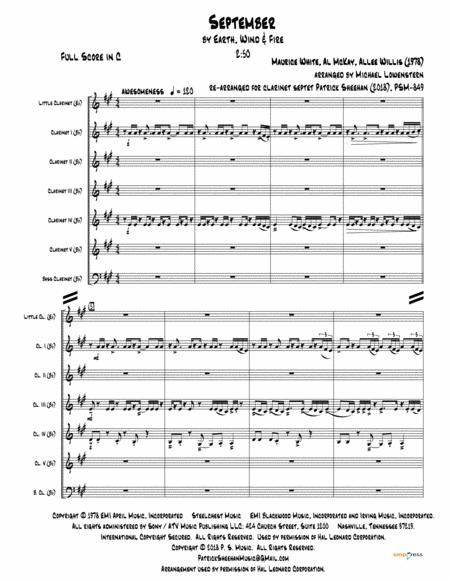 September Earth Wind Fire For Clarinet Septet Full Score Set Of Parts Sheet Music