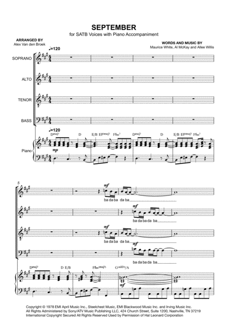 Free Sheet Music September Satb With Piano Accompaniment