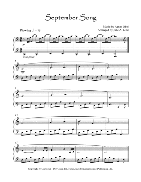 September Song Agnes Obel Simplified Sheet Music