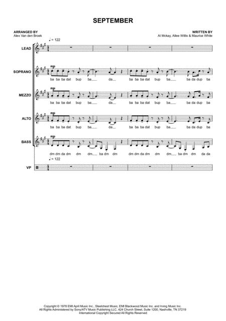 September Ssaa With Vocal Percussion Sheet Music