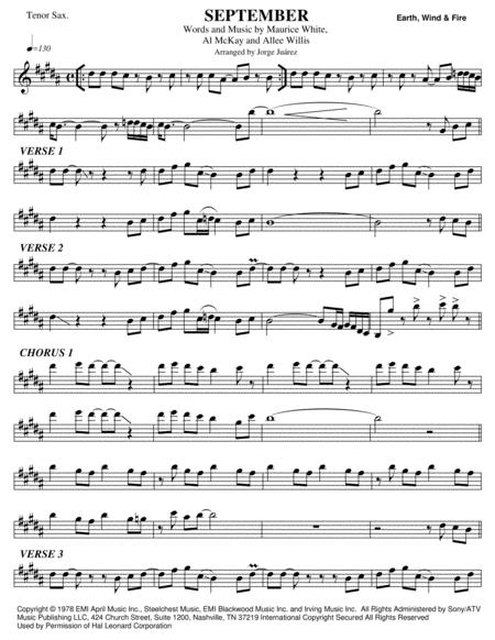 September Tenor Sax Sheet Music