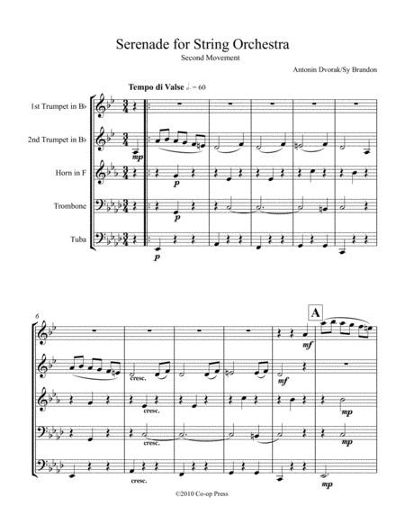 Serenade For Strings Second Movement Arranged For Brass Quintet Sheet Music