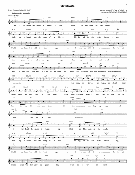 Free Sheet Music Serenade From The Student Prince