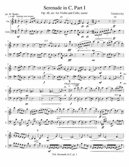 Serenade In C Part 1 Tchaikovsky For Violin Cello Easier Sheet Music