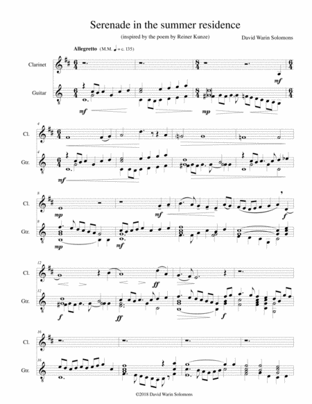 Serenade In The Summer Residence Serenata Nella Residenza Estiva For Clarinet And Guitar Sheet Music