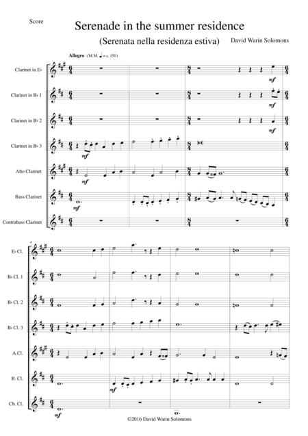 Serenade In The Summer Residence Serenata Nella Residenza Estiva For Clarinet Choir Sheet Music