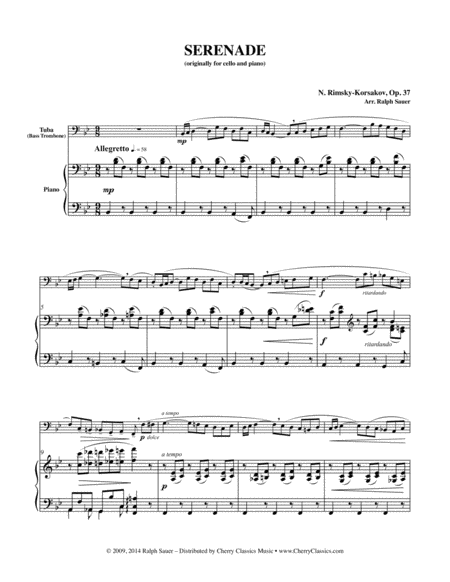 Free Sheet Music Serenade Op 37 For Tuba Or Bass Trombone Piano