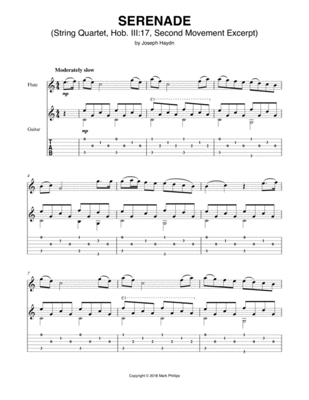 Serenade String Quartet Hob Iii 17 Second Movement Excerpt Sheet Music