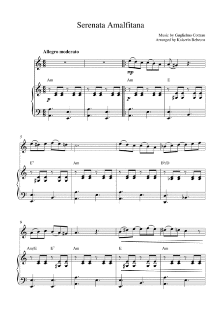 Serenata Amalfitana Serenade Of Amalfi Oboe Solo And Piano Accompaniment Sheet Music