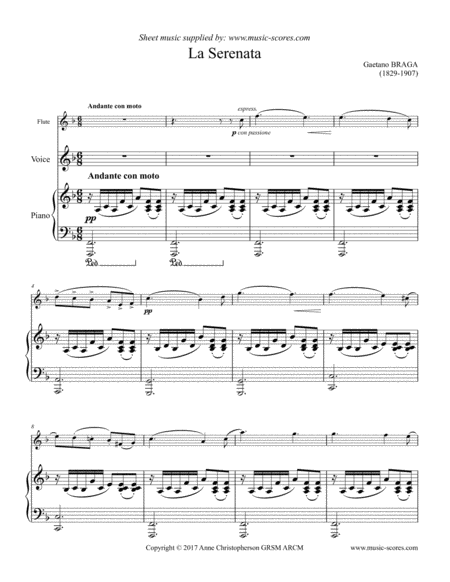 Serenata Or Angels Serenade Voice Flute And Piano F Major Sheet Music