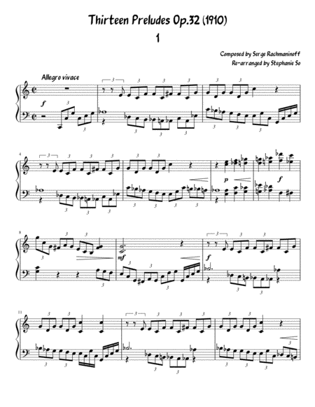 Serge Rachmaninoff 13 Prelude Op 32 No 1 Easy Intermediate Piano Sheet Music